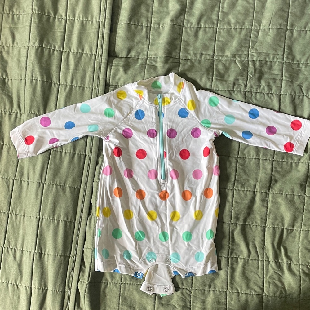 Primary White Long-Sleeve Rashguard with Multicolor Polka Dots